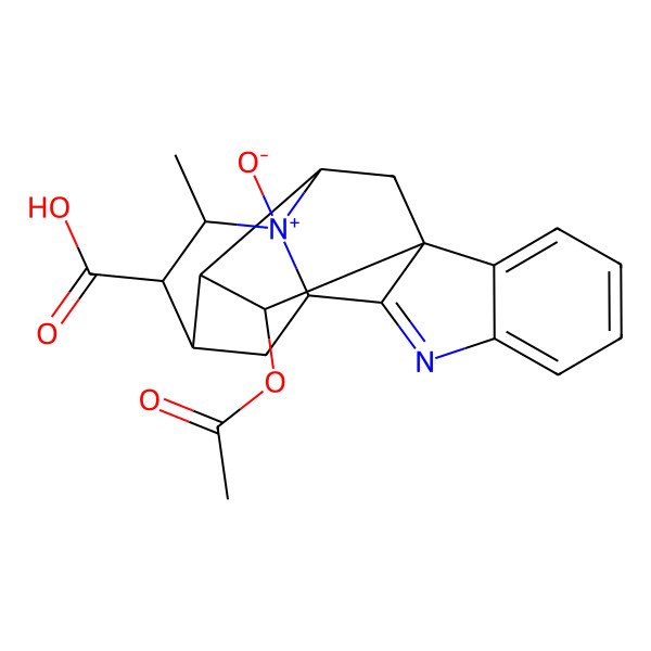 2D Structure of (1R,10S,12R,13R,16S,17R)-18-acetyloxy-14-methyl-15-oxido-8-aza-15-azoniahexacyclo[14.2.1.01,9.02,7.010,15.012,17]nonadeca-2,4,6,8-tetraene-13-carboxylic acid