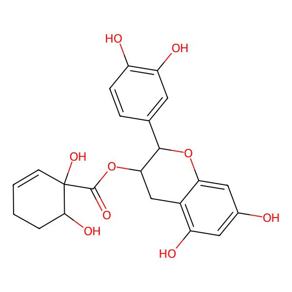 2D Structure of [2-(3,4-dihydroxyphenyl)-5,7-dihydroxy-3,4-dihydro-2H-chromen-3-yl] 1,6-dihydroxycyclohex-2-ene-1-carboxylate