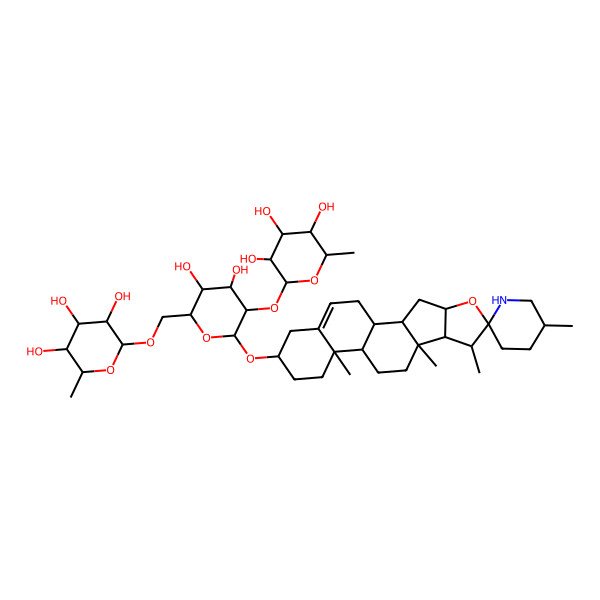 2D Structure of 2-[[3,4-Dihydroxy-6-(5',7,9,13-tetramethylspiro[5-oxapentacyclo[10.8.0.02,9.04,8.013,18]icos-18-ene-6,2'-piperidine]-16-yl)oxy-5-(3,4,5-trihydroxy-6-methyloxan-2-yl)oxyoxan-2-yl]methoxy]-6-methyloxane-3,4,5-triol