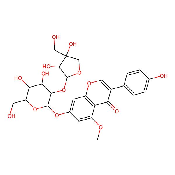 2D Structure of 7-[(2S,3R,4S,5R,6R)-3-[(2S,3R,4R)-3,4-dihydroxy-4-(hydroxymethyl)oxolan-2-yl]oxy-4,5-dihydroxy-6-(hydroxymethyl)oxan-2-yl]oxy-3-(4-hydroxyphenyl)-5-methoxychromen-4-one