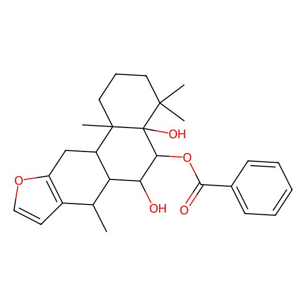 2D Structure of (4a,6-dihydroxy-4,4,7,11b-tetramethyl-2,3,5,6,6a,7,11,11a-octahydro-1H-naphtho[2,1-f][1]benzofuran-5-yl) benzoate