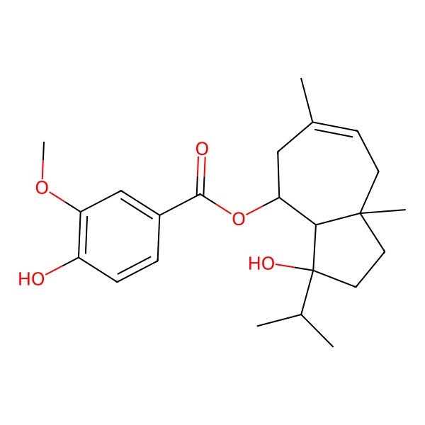 2D Structure of [(3S,8aR)-3-hydroxy-6,8a-dimethyl-3-propan-2-yl-1,2,3a,4,5,8-hexahydroazulen-4-yl] 4-hydroxy-3-methoxybenzoate