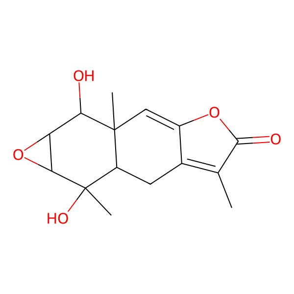 2D Structure of (1R,9R,10S,11R,13R,14S)-10,14-dihydroxy-1,6,10-trimethyl-4,12-dioxatetracyclo[7.5.0.03,7.011,13]tetradeca-2,6-dien-5-one