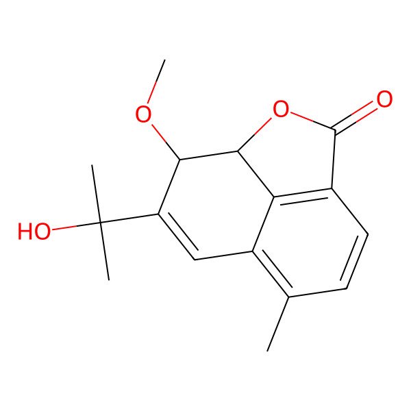 2D Structure of 10-(2-Hydroxypropan-2-yl)-11-methoxy-7-methyl-2-oxatricyclo[6.3.1.04,12]dodeca-4(12),5,7,9-tetraen-3-one