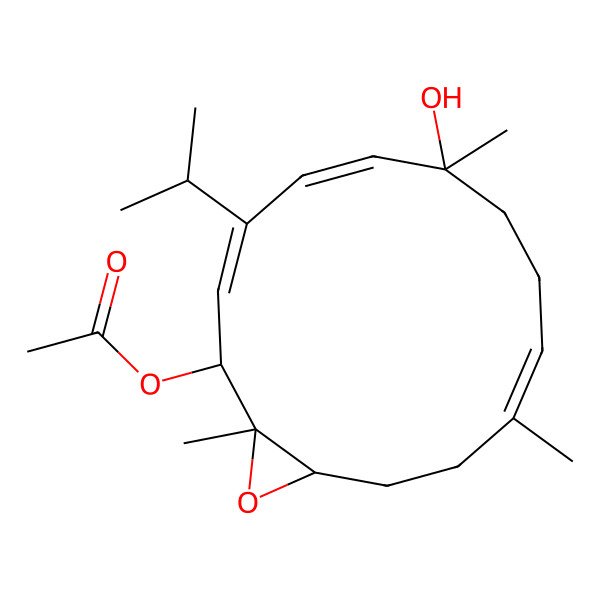 2D Structure of [(1R,2S,3E,5E,7S,10E,14S)-7-hydroxy-1,7,11-trimethyl-4-propan-2-yl-15-oxabicyclo[12.1.0]pentadeca-3,5,10-trien-2-yl] acetate