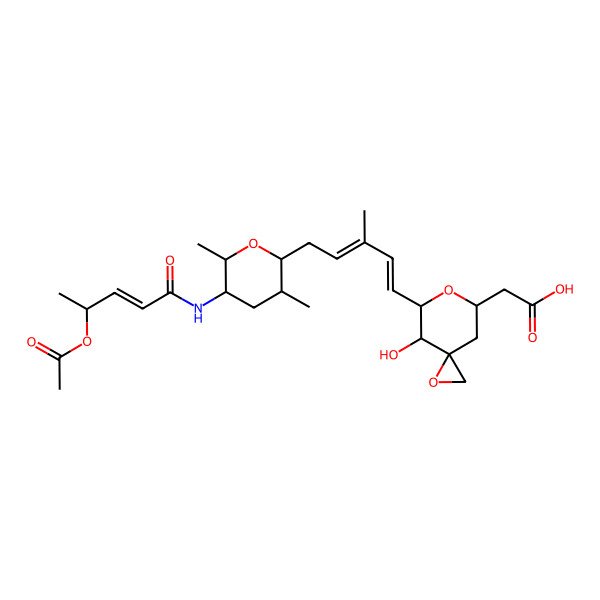 2D Structure of 2-[5-[5-[5-(4-Acetyloxypent-2-enoylamino)-3,6-dimethyloxan-2-yl]-3-methylpenta-1,3-dienyl]-4-hydroxy-1,6-dioxaspiro[2.5]octan-7-yl]acetic acid