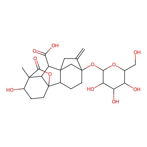 2D Structure of 12-Hydroxy-11-methyl-6-methylidene-16-oxo-5-[3,4,5-trihydroxy-6-(hydroxymethyl)oxan-2-yl]oxy-15-oxapentacyclo[9.3.2.15,8.01,10.02,8]heptadecane-9-carboxylic acid