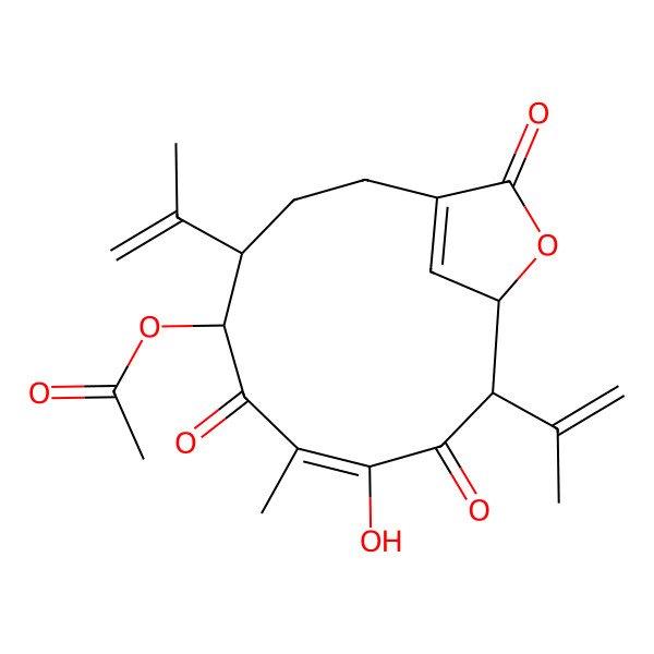 2D Structure of [8-Hydroxy-7-methyl-6,9,13-trioxo-4,10-bis(prop-1-en-2-yl)-12-oxabicyclo[9.2.1]tetradeca-1(14),7-dien-5-yl] acetate