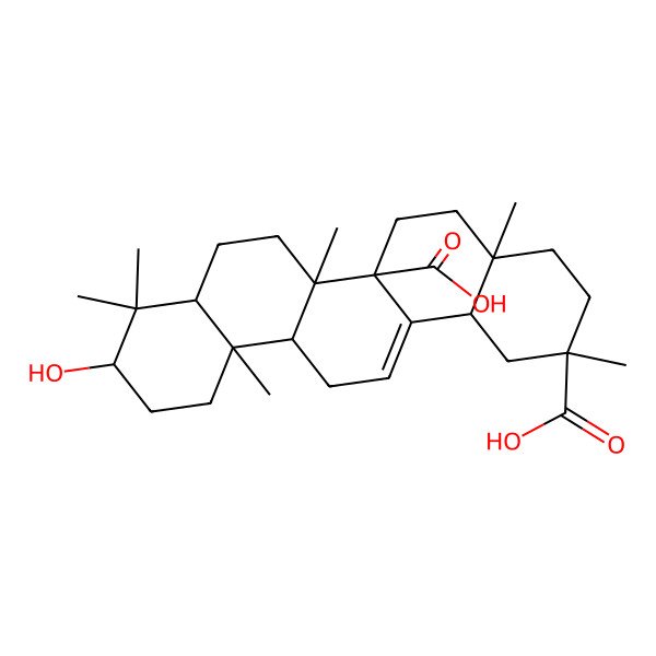 2D Structure of (2R,4aR,6aS,6aR,6bR,8aS,10R,12aR,14bR)-10-hydroxy-2,4a,6b,9,9,12a-hexamethyl-1,3,4,5,6,6a,7,8,8a,10,11,12,13,14b-tetradecahydropicene-2,6a-dicarboxylic acid