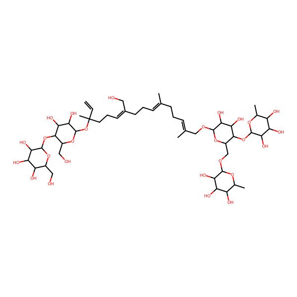 2D Structure of 2-[[6-[14-[3,4-Dihydroxy-6-(hydroxymethyl)-5-[3,4,5-trihydroxy-6-(hydroxymethyl)oxan-2-yl]oxyoxan-2-yl]oxy-10-(hydroxymethyl)-2,6,14-trimethylhexadeca-2,6,10,15-tetraenoxy]-4,5-dihydroxy-3-(3,4,5-trihydroxy-6-methyloxan-2-yl)oxyoxan-2-yl]methoxy]-6-methyloxane-3,4,5-triol