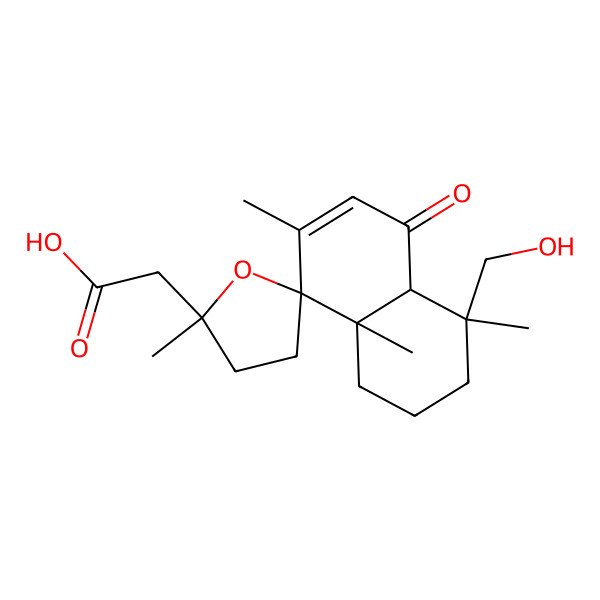 2D Structure of 2-[4-(Hydroxymethyl)-2',4,7,8a-tetramethyl-5-oxospiro[1,2,3,4a-tetrahydronaphthalene-8,5'-oxolane]-2'-yl]acetic acid