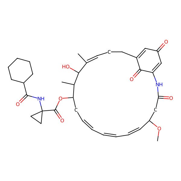 2D Structure of [(5R,6E,8E,10Z,13S,14S,15R,16E)-15-hydroxy-5-methoxy-14,16-dimethyl-3,22,24-trioxo-2-azabicyclo[18.3.1]tetracosa-1(23),6,8,10,16,20-hexaen-13-yl] 1-(cyclohexanecarbonylamino)cyclopropane-1-carboxylate