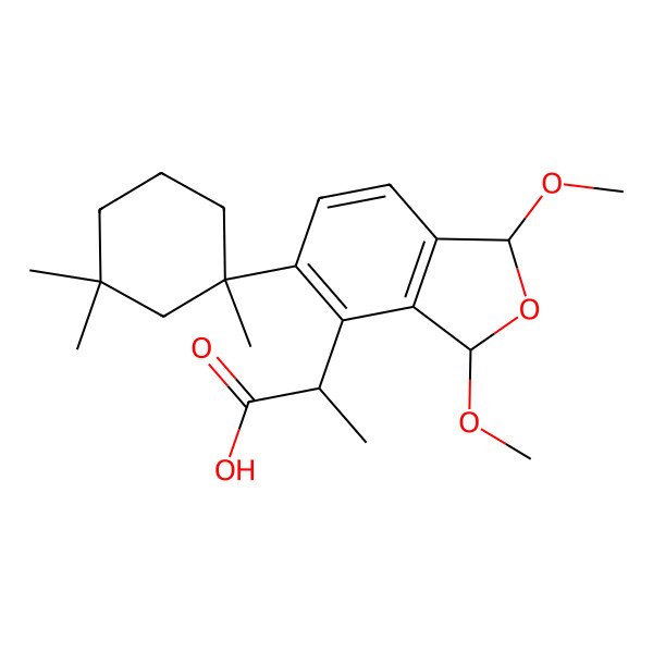 2D Structure of (2R)-2-[(1R,3S)-1,3-dimethoxy-5-[(1S)-1,3,3-trimethylcyclohexyl]-1,3-dihydro-2-benzofuran-4-yl]propanoic acid
