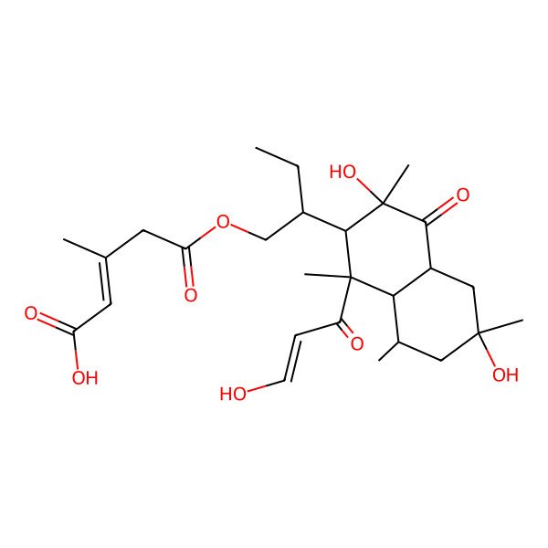 2D Structure of (E)-5-[(2R)-2-[(1R,2R,3S,4aS,6R,8R)-3,6-dihydroxy-1-[(Z)-3-hydroxyprop-2-enoyl]-1,3,6,8-tetramethyl-4-oxo-2,4a,5,7,8,8a-hexahydronaphthalen-2-yl]butoxy]-3-methyl-5-oxopent-2-enoic acid