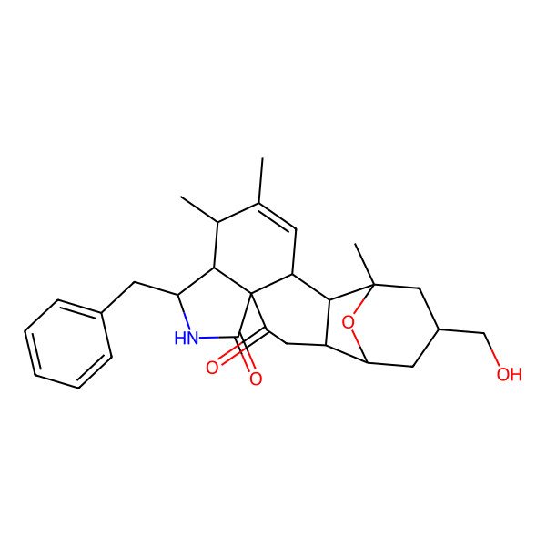 2D Structure of 8-Benzyl-17-(hydroxymethyl)-1,5,6-trimethyl-19-oxa-9-azapentacyclo[13.3.1.02,14.03,11.07,11]nonadec-4-ene-10,12-dione
