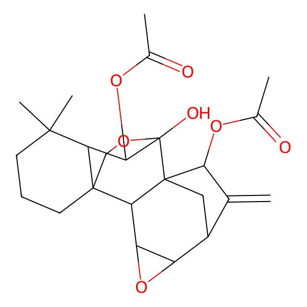 2D Structure of [(1R,2S,3S,5R,6R,8R,9S,10S,11S,12R)-8-acetyloxy-10-hydroxy-13,13-dimethyl-7-methylidene-4,18-dioxahexacyclo[8.6.2.16,9.01,12.02,9.03,5]nonadecan-11-yl] acetate