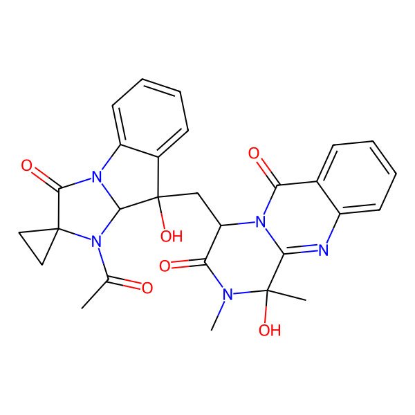 2D Structure of 4-[(3-acetyl-4-hydroxy-1-oxospiro[3aH-imidazo[1,2-a]indole-2,1'-cyclopropane]-4-yl)methyl]-1-hydroxy-1,2-dimethyl-4H-pyrazino[2,1-b]quinazoline-3,6-dione