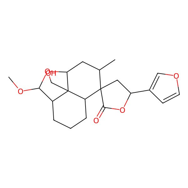 2D Structure of (1R,3S,4S,5'S,8S,9R,10R,12R)-5'-(furan-3-yl)-12-(hydroxymethyl)-3-methoxy-10-methylspiro[2-oxatricyclo[6.3.1.04,12]dodecane-9,3'-oxolane]-2'-one