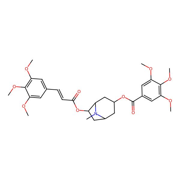 2D Structure of [(1S,3S,5R,6S)-8-methyl-6-[(E)-3-(3,4,5-trimethoxyphenyl)prop-2-enoyl]oxy-8-azabicyclo[3.2.1]octan-3-yl] 3,4,5-trimethoxybenzoate