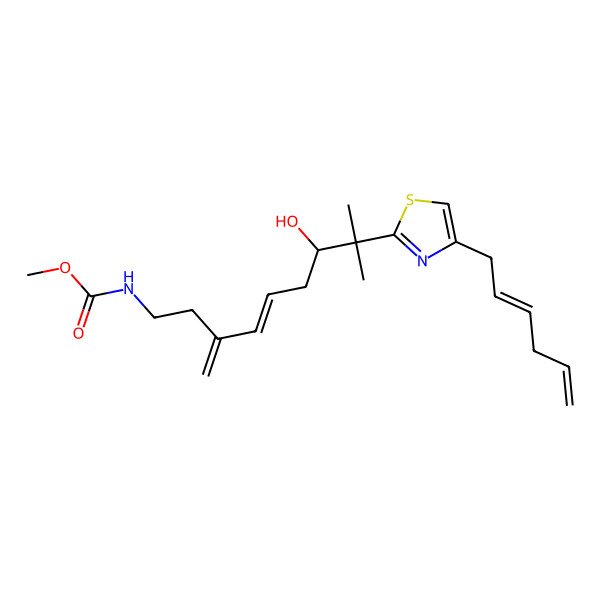 2D Structure of methyl N-[8-(4-hexa-2,5-dienyl-1,3-thiazol-2-yl)-7-hydroxy-8-methyl-3-methylidenenon-4-enyl]carbamate