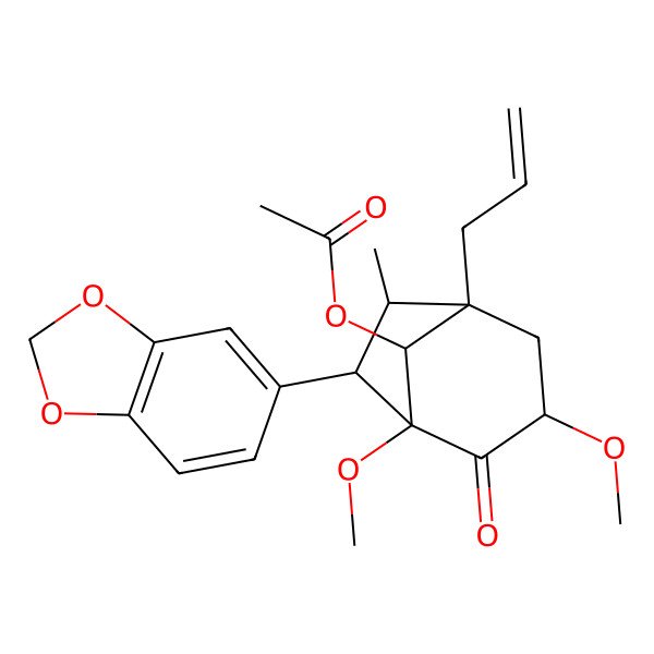 2D Structure of [(1S,3R,5S,6R,7S,8R)-7-(1,3-benzodioxol-5-yl)-1,3-dimethoxy-6-methyl-2-oxo-5-prop-2-enyl-8-bicyclo[3.2.1]octanyl] acetate