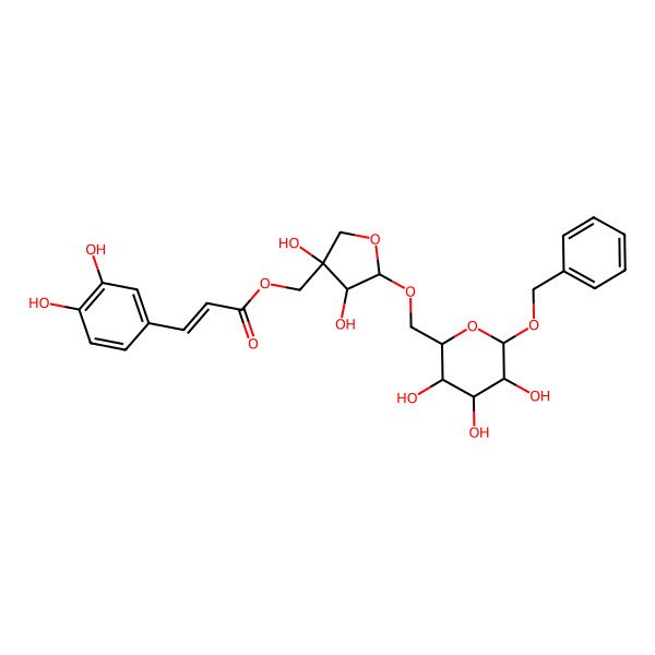 2D Structure of [3,4-Dihydroxy-5-[(3,4,5-trihydroxy-6-phenylmethoxyoxan-2-yl)methoxy]oxolan-3-yl]methyl 3-(3,4-dihydroxyphenyl)prop-2-enoate