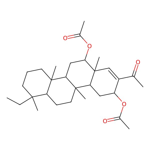 2D Structure of [(3R,4aS,4bR,6aR,7S,10aS,10bS,12S,12aR)-2-acetyl-12-acetyloxy-7-ethyl-4b,7,10a,12a-tetramethyl-3,4,4a,5,6,6a,8,9,10,10b,11,12-dodecahydrochrysen-3-yl] acetate