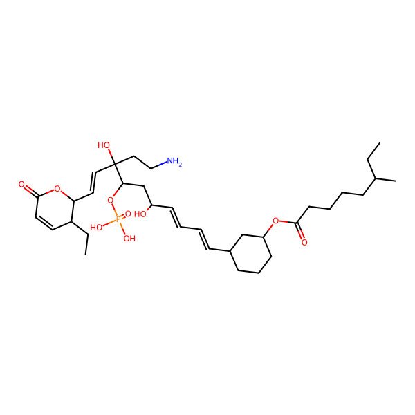 2D Structure of [(1S,3R)-3-[(1Z,3Z,5R,7R,8R,9E)-8-(2-Aminoethyl)-10-[(2S,3S)-3-ethyl-6-oxo-2,3-dihydropyran-2-yl]-5,8-dihydroxy-7-phosphonooxydeca-1,3,9-trienyl]cyclohexyl] (6S)-6-methyloctanoate