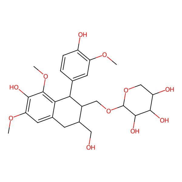 2D Structure of 2-[[7-Hydroxy-1-(4-hydroxy-3-methoxyphenyl)-3-(hydroxymethyl)-6,8-dimethoxy-1,2,3,4-tetrahydronaphthalen-2-yl]methoxy]oxane-3,4,5-triol