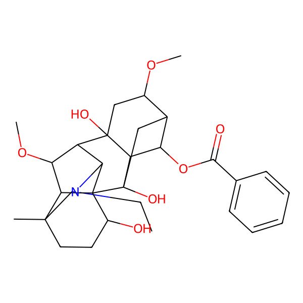2D Structure of (11-Ethyl-2,8,16-trihydroxy-6,18-dimethoxy-13-methyl-11-azahexacyclo[7.7.2.12,5.01,10.03,8.013,17]nonadecan-4-yl) benzoate