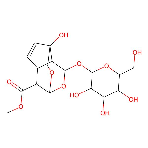 2D Structure of methyl (1R,4S,7S,8S,9S,11R)-4-hydroxy-9-[(2S,3R,4S,5S,6R)-3,4,5-trihydroxy-6-(hydroxymethyl)oxan-2-yl]oxy-2,10-dioxatricyclo[5.3.1.04,8]undec-5-ene-11-carboxylate