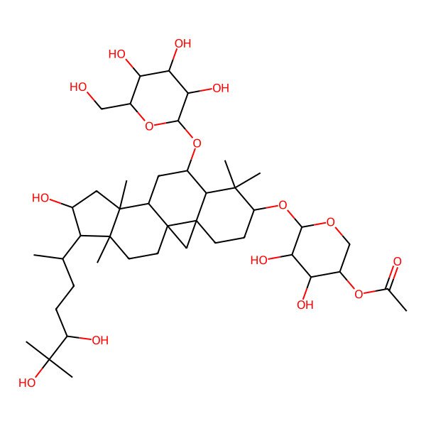 2D Structure of [(3R,4R,5R,6S)-6-[[(1S,3R,6S,8R,9S,11S,12S,14S,15R,16R)-15-[(2R,5S)-5,6-dihydroxy-6-methylheptan-2-yl]-14-hydroxy-7,7,12,16-tetramethyl-9-[(2R,3R,4S,5S,6R)-3,4,5-trihydroxy-6-(hydroxymethyl)oxan-2-yl]oxy-6-pentacyclo[9.7.0.01,3.03,8.012,16]octadecanyl]oxy]-4,5-dihydroxyoxan-3-yl] acetate