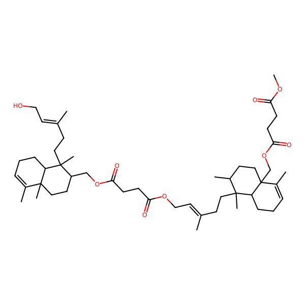 2D Structure of 4-O-[[8-[5-[4-[[1-(5-hydroxy-3-methylpent-3-enyl)-1,4a,5-trimethyl-2,3,4,7,8,8a-hexahydronaphthalen-2-yl]methoxy]-4-oxobutanoyl]oxy-3-methylpent-3-enyl]-4,7,8-trimethyl-1,2,5,6,7,8a-hexahydronaphthalen-4a-yl]methyl] 1-O-methyl butanedioate