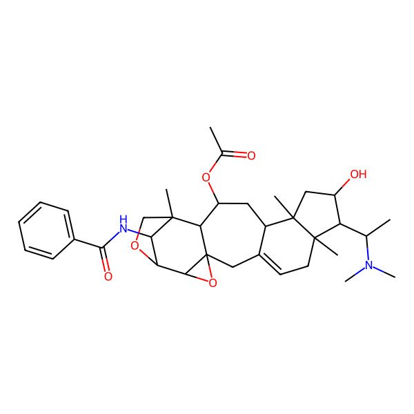 2D Structure of [21-Benzamido-10-[1-(dimethylamino)ethyl]-11-hydroxy-9,13,18-trimethyl-3,20-dioxahexacyclo[16.2.1.02,4.04,17.06,14.09,13]henicos-6-en-16-yl] acetate