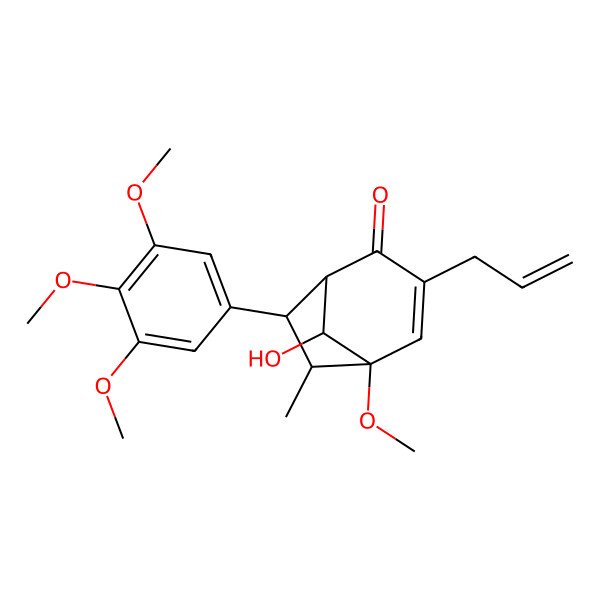 2D Structure of (1S,5R,6R,7R,8R)-8-hydroxy-5-methoxy-6-methyl-3-prop-2-enyl-7-(3,4,5-trimethoxyphenyl)bicyclo[3.2.1]oct-3-en-2-one