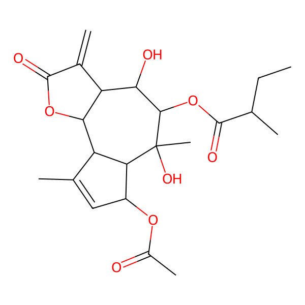 2D Structure of [(3aR,4R,5R,6S,6aR,7R,9aR,9bR)-7-acetyloxy-4,6-dihydroxy-6,9-dimethyl-3-methylidene-2-oxo-4,5,6a,7,9a,9b-hexahydro-3aH-azuleno[4,5-b]furan-5-yl] (2R)-2-methylbutanoate