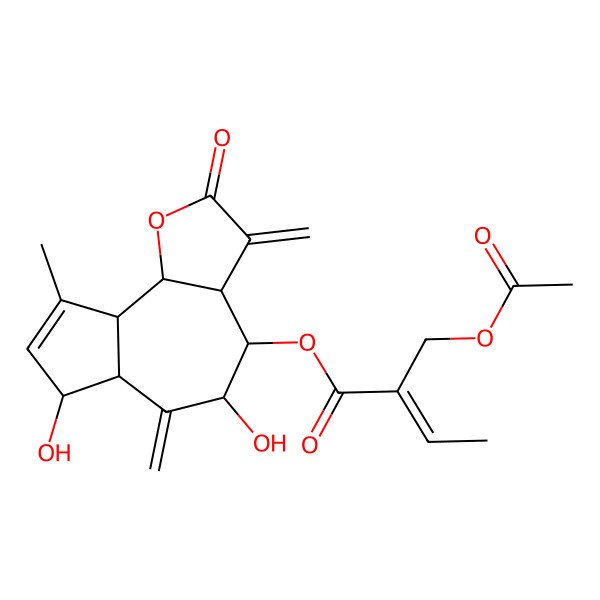 2D Structure of (5,7-dihydroxy-9-methyl-3,6-dimethylidene-2-oxo-4,5,6a,7,9a,9b-hexahydro-3aH-azuleno[4,5-b]furan-4-yl) 2-(acetyloxymethyl)but-2-enoate