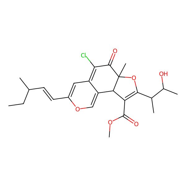2D Structure of methyl 5-chloro-8-(3-hydroxybutan-2-yl)-6a-methyl-3-(3-methylpent-1-enyl)-6-oxo-9aH-furo[2,3-h]isochromene-9-carboxylate