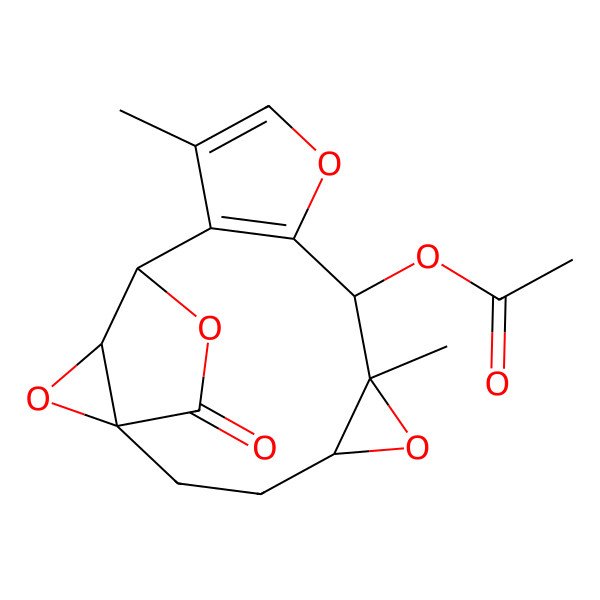 2D Structure of [(1R,4R,6S,7R,13S,14R)-6,11-dimethyl-16-oxo-5,9,15,17-tetraoxapentacyclo[11.2.2.01,14.04,6.08,12]heptadeca-8(12),10-dien-7-yl] acetate