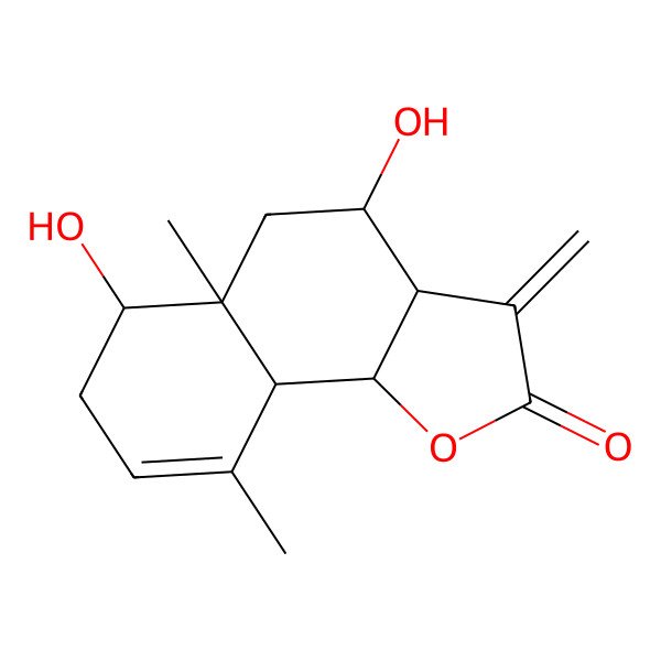 2D Structure of (3aR,4S,5aR,6S,9aS,9bR)-4,6-dihydroxy-5a,9-dimethyl-3-methylidene-4,5,6,7,9a,9b-hexahydro-3aH-benzo[g][1]benzofuran-2-one