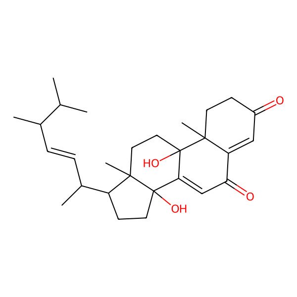 2D Structure of 17-(5,6-dimethylhept-3-en-2-yl)-9,14-dihydroxy-10,13-dimethyl-2,11,12,15,16,17-hexahydro-1H-cyclopenta[a]phenanthrene-3,6-dione