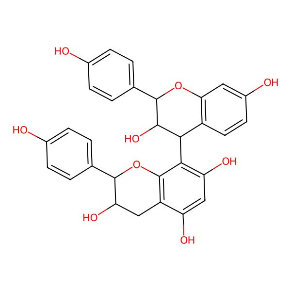 2D Structure of (2R,3S)-8-[(2R,3S,4S)-3,7-dihydroxy-2-(4-hydroxyphenyl)-3,4-dihydro-2H-chromen-4-yl]-2-(4-hydroxyphenyl)-3,4-dihydro-2H-chromene-3,5,7-triol