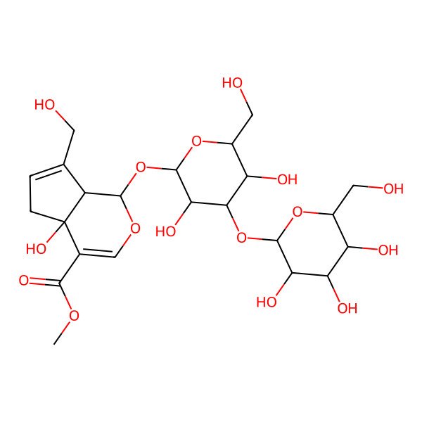2D Structure of methyl (1S,4aR,7aR)-1-[(2S,3R,4S,5R,6R)-3,5-dihydroxy-6-(hydroxymethyl)-4-[(2S,3R,4S,5S,6R)-3,4,5-trihydroxy-6-(hydroxymethyl)oxan-2-yl]oxyoxan-2-yl]oxy-4a-hydroxy-7-(hydroxymethyl)-5,7a-dihydro-1H-cyclopenta[c]pyran-4-carboxylate