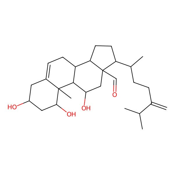 2D Structure of (1S,3R,8S,9S,10R,11R,13S,14S,17R)-1,3,11-trihydroxy-10-methyl-17-[(2R)-6-methyl-5-methylideneheptan-2-yl]-2,3,4,7,8,9,11,12,14,15,16,17-dodecahydro-1H-cyclopenta[a]phenanthrene-13-carbaldehyde