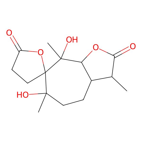 2D Structure of (3S,3aS,6R,7S,8R,8aR)-6,8-dihydroxy-3,6,8-trimethylspiro[3a,4,5,8a-tetrahydro-3H-cyclohepta[b]furan-7,5'-oxolane]-2,2'-dione