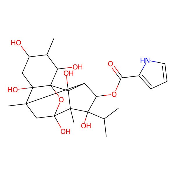 2D Structure of [(1R,2R,3S,4S,6S,7R,9S,10S,11S,12S,13R,14S)-2,4,6,9,11,14-hexahydroxy-3,7,10-trimethyl-11-propan-2-yl-15-oxapentacyclo[7.5.1.01,6.07,13.010,14]pentadecan-12-yl] 1H-pyrrole-2-carboxylate