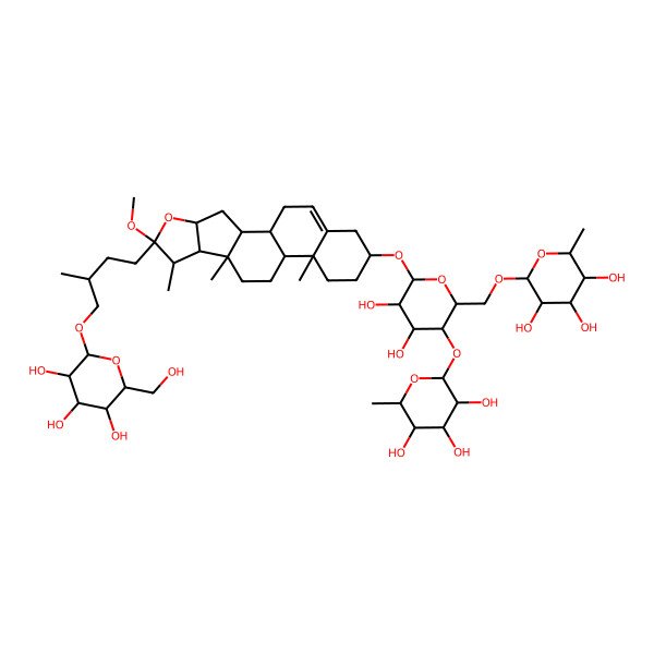 2D Structure of (2R,3R,4R,5R,6S)-2-[[(2R,3S,4R,5R,6R)-4,5-dihydroxy-6-[[(1S,2S,4S,6R,7S,8R,9S,12S,13R,16S)-6-methoxy-7,9,13-trimethyl-6-[(3S)-3-methyl-4-[(2R,3R,4S,5S,6R)-3,4,5-trihydroxy-6-(hydroxymethyl)oxan-2-yl]oxybutyl]-5-oxapentacyclo[10.8.0.02,9.04,8.013,18]icos-18-en-16-yl]oxy]-3-[(2S,3R,4R,5R,6S)-3,4,5-trihydroxy-6-methyloxan-2-yl]oxyoxan-2-yl]methoxy]-6-methyloxane-3,4,5-triol