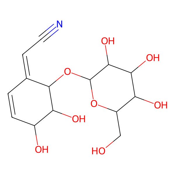 2D Structure of (2Z)-2-[(4R,5S,6S)-4,5-dihydroxy-6-[(2S,3R,4S,5S,6R)-3,4,5-trihydroxy-6-(hydroxymethyl)oxan-2-yl]oxycyclohex-2-en-1-ylidene]acetonitrile