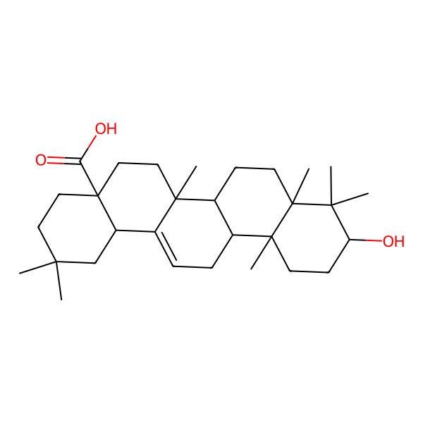 2D Structure of 10-Hydroxy-2,2,6a,8a,9,9,12a-heptamethyl-1,3,4,5,6,6a,6b,7,8,10,11,12,13,14b-tetradecahydropicene-4a-carboxylic acid