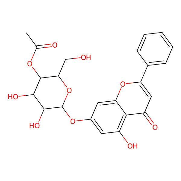2D Structure of [(2S,3S,4R,5R,6S)-4,5-dihydroxy-2-(hydroxymethyl)-6-(5-hydroxy-4-oxo-2-phenylchromen-7-yl)oxyoxan-3-yl] acetate
